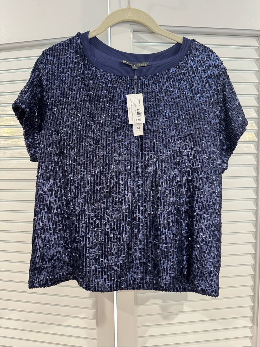 Elliott Lauren Navy Sequin Short Sleeve Tee